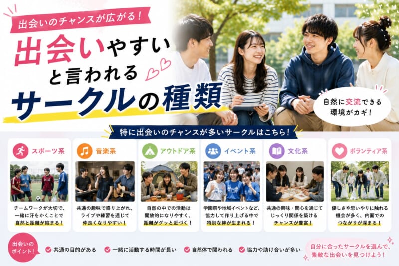 出会いやすいと言われるサークルの種類6つ